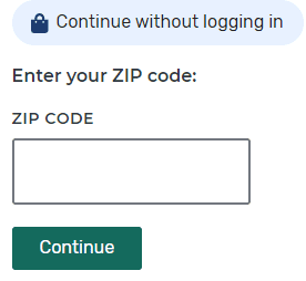 A button to enter your zip code and continue.