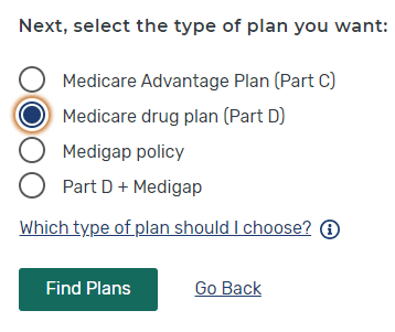 A screenshot of the medicare advantage plan selection.