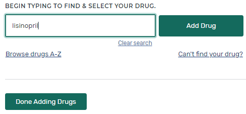 A screen shot of the drug search page.