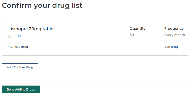 A screenshot of the drug list page.